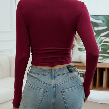 Womens Long Sleeve Shirts Crew Neck Crop Tops Casual Basic Slim Fit Fall Tees