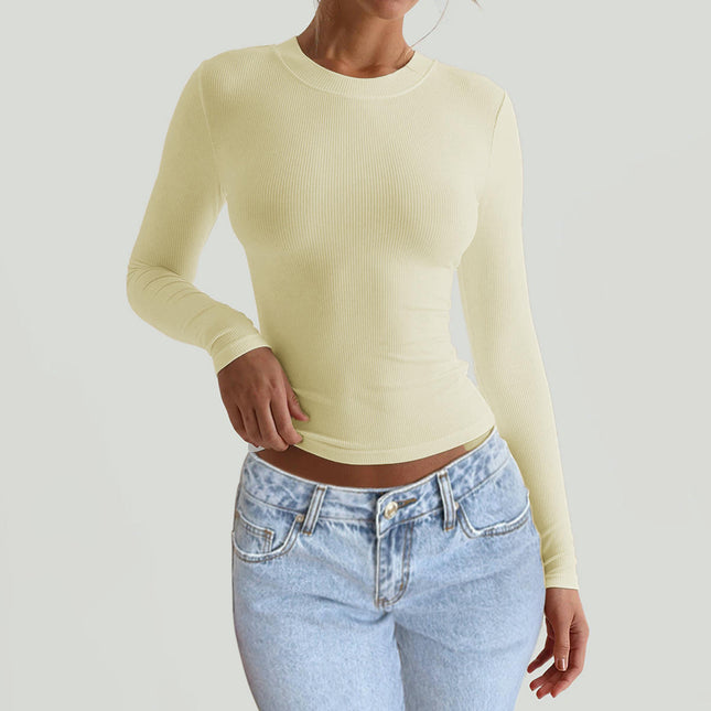 Women's Long Sleeve Crew Neck Shirts Fall Basic Casual Slim Fit T Shirts Tops