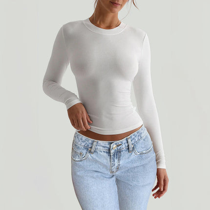 Women's Long Sleeve Crew Neck Shirts Fall Basic Casual Slim Fit T Shirts Tops