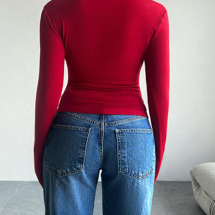 Women's Long Sleeve Shirts Crew Neck Button Down Cardigan T-Shirt Slim Fit Tops