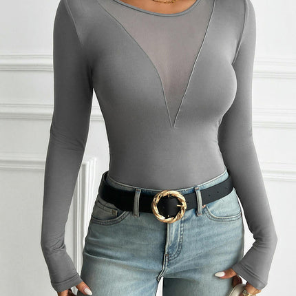 Women Long Sleeve Sexy Mesh Deep V Neck Tight Fitted Shirts Going Out Basic Tops