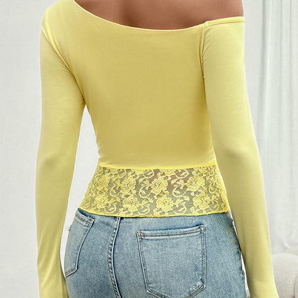 Women's Off The Shoulder Crop Tops Sexy Lace Slim Fit Long Sleeve Going Out Blouses