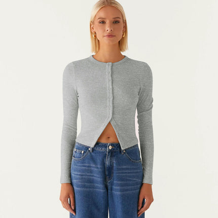 Womens Slim Fitted Cardigan Long Sleeve Y2K Ribbed Tops Button Down Shirts
