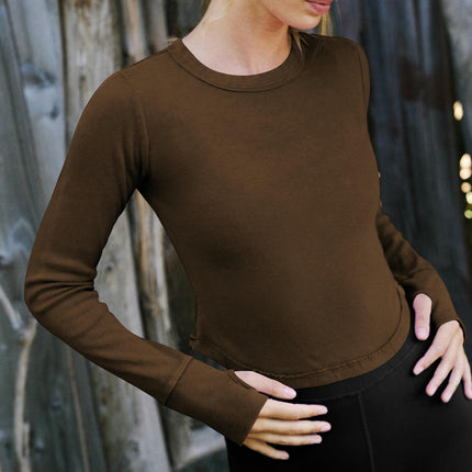 Long Sleeve T Shirts for Women Ribbed Slim Fit Crew Neck Going Out Crop Top