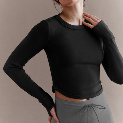 Long Sleeve T Shirts for Women Ribbed Slim Fit Crew Neck Going Out Crop Top
