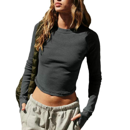 Long Sleeve T Shirts for Women Ribbed Slim Fit Crew Neck Going Out Crop Top