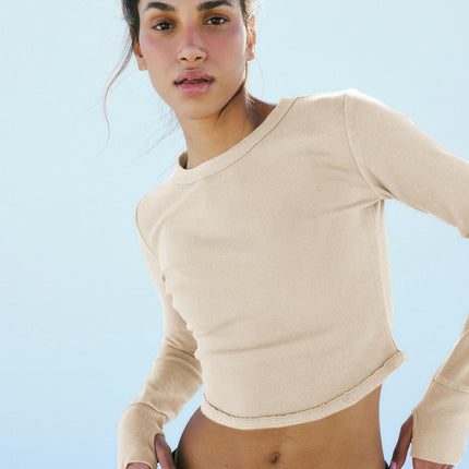 Long Sleeve T Shirts for Women Ribbed Slim Fit Crew Neck Going Out Crop Top