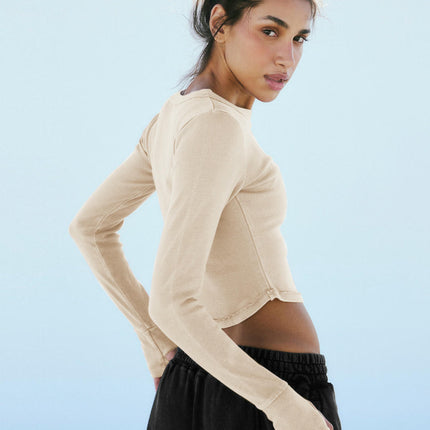 Long Sleeve T Shirts for Women Ribbed Slim Fit Crew Neck Going Out Crop Top