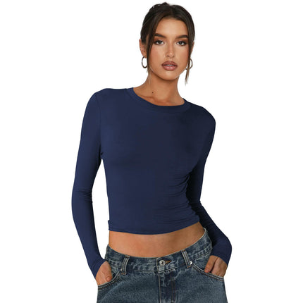 Women's Long Sleeve Crewneck T Shirts Casual Fall Slim Fitted Going Out Crop Tops