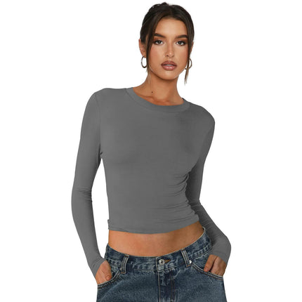 Women's Long Sleeve Crewneck T Shirts Casual Fall Slim Fitted Going Out Crop Tops