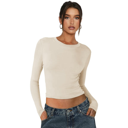 Women's Long Sleeve Crewneck T Shirts Casual Fall Slim Fitted Going Out Crop Tops