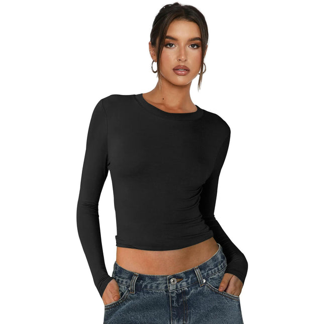 Women's Long Sleeve Crewneck T Shirts Casual Fall Slim Fitted Going Out Crop Tops