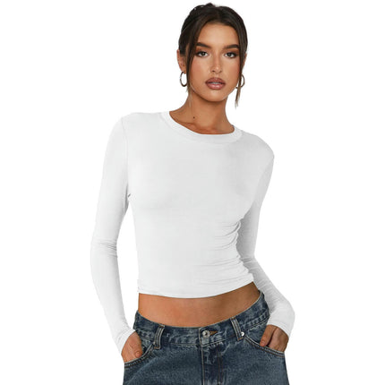 Women's Long Sleeve Crewneck T Shirts Casual Fall Slim Fitted Going Out Crop Tops