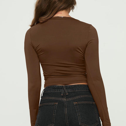 Women's Square Neck T-Shirt Long Sleeve Slim Fitted Solid Casual Crop Top