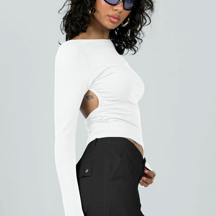 Women's Long Sleeve Crop Top Sexy Backless Slim Fitted T Shirts