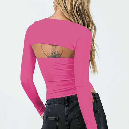 Womens 2 Piece Going Out Tops Long Sleeve Shirts Shrug Tube Crop Top