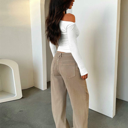 Women's Sexy Off Shoulder Tops Long Sleeve Slim Fit Going Out Ruched Shirts