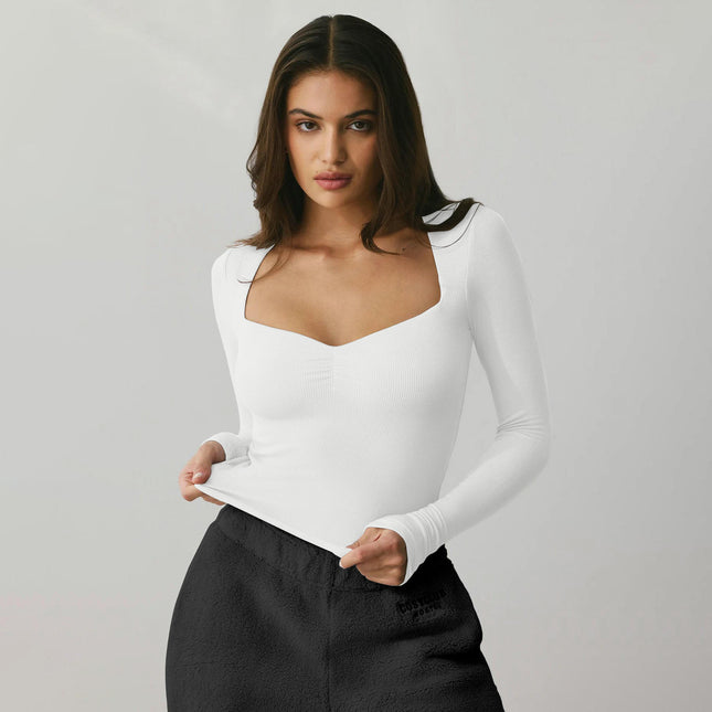 Women's Long Sleeve Going Out T-Shirt Sweetheart Neck Slim Fit Crop Top