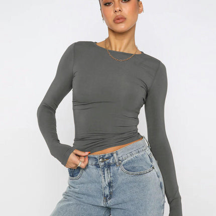 Womens Basic Long Sleeve Crew Neck T Shirt Slim Fit Fall Going Out Tops