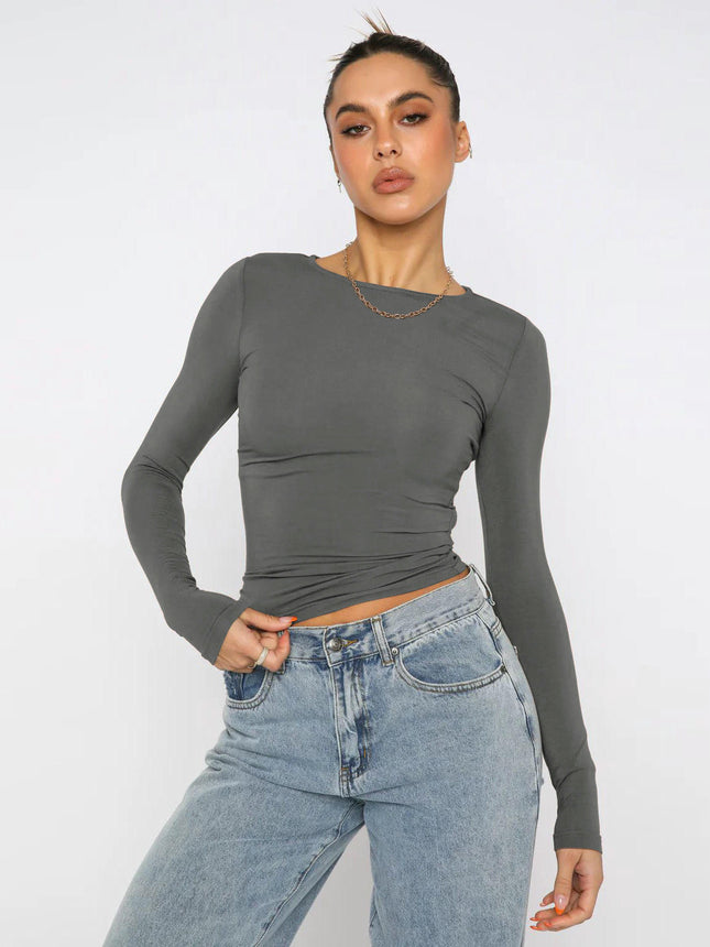 Womens Basic Long Sleeve Crew Neck T Shirt Slim Fit Fall Going Out Tops