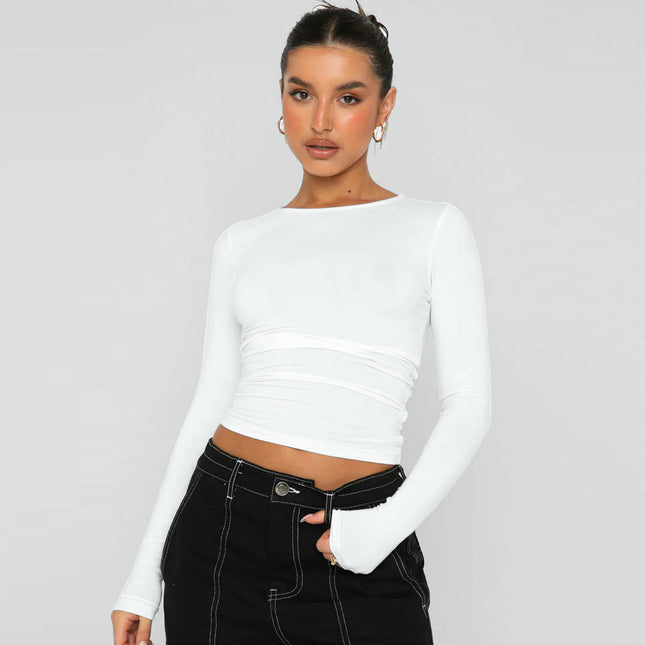 Womens Basic Long Sleeve Crew Neck T Shirt Slim Fit Fall Going Out Tops