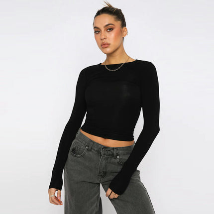 Womens Basic Long Sleeve Crew Neck T Shirt Slim Fit Fall Going Out Tops