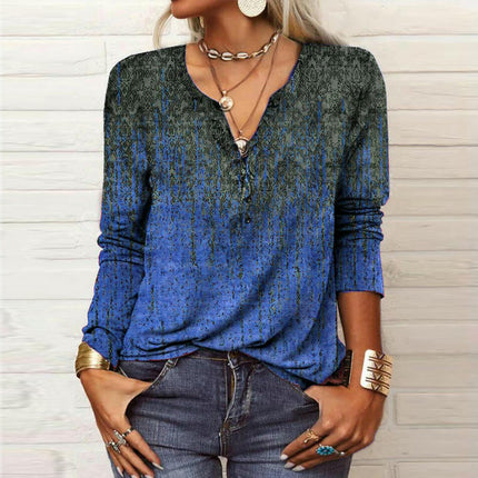 Womens Long Sleeve Tops Button Down Henley V Neck Shirts Casual Floral Blouses