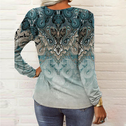 Womens Long Sleeve Tops Button Down Henley V Neck Shirts Casual Floral Blouses