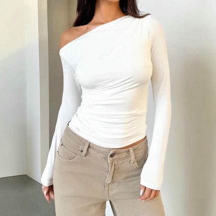 Women Sexy Off Shoulder T Shirts Slim Fit Long Sleeve Ruched Going Out Crop Top