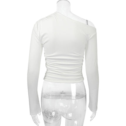 Women Sexy Off Shoulder T Shirts Slim Fit Long Sleeve Ruched Going Out Crop Top