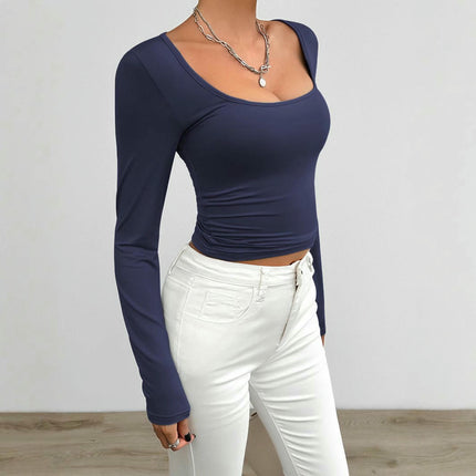 Womens Scoop Neck Long Sleeve Slim Fit T Shirt Going Out Crop Tops