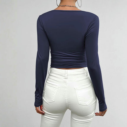 Womens Scoop Neck Long Sleeve Slim Fit T Shirt Going Out Crop Tops