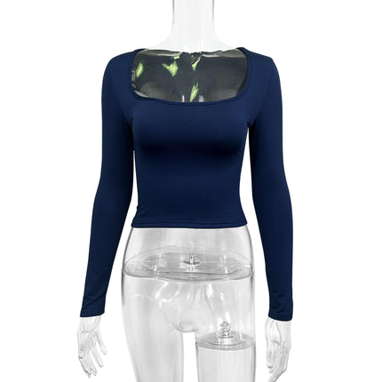 Womens Scoop Neck Long Sleeve Slim Fit T Shirt Going Out Crop Tops