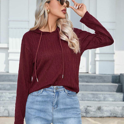 Hoodies for Women Casual Long Sleeve Textured Knit Loose Drawstring Hooded Sweatshirt