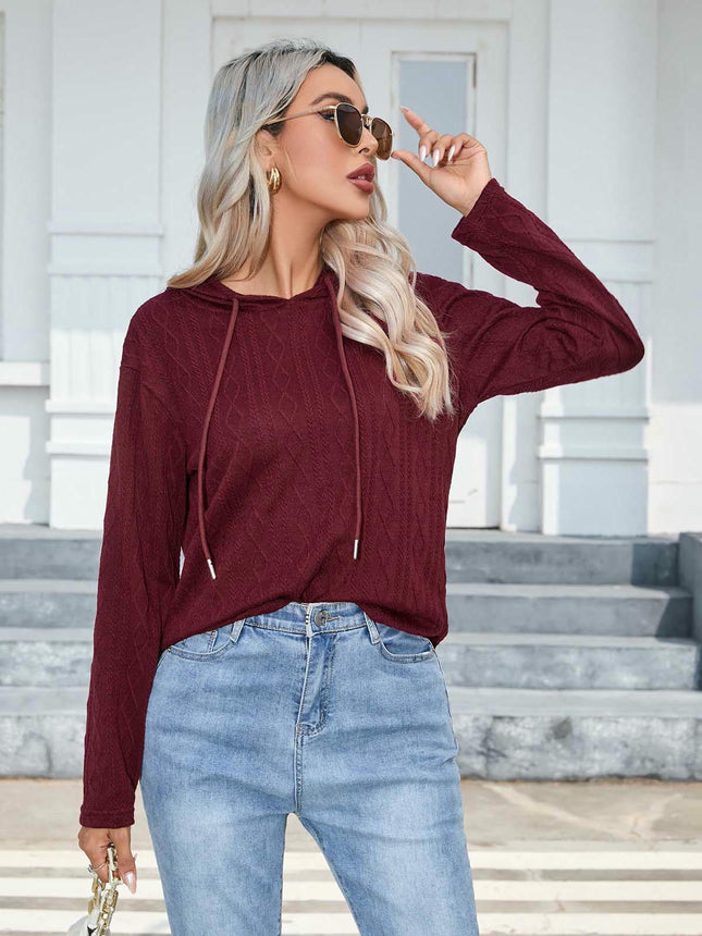 Hoodies for Women Casual Long Sleeve Textured Knit Loose Drawstring Hooded Sweatshirt
