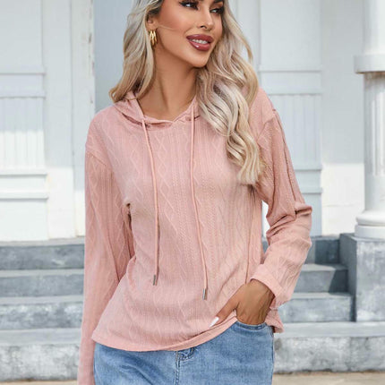 Hoodies for Women Casual Long Sleeve Textured Knit Loose Drawstring Hooded Sweatshirt