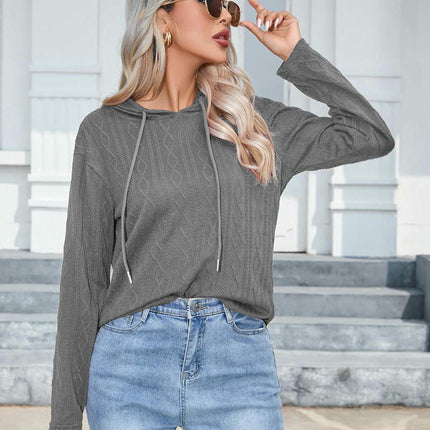 Hoodies for Women Casual Long Sleeve Textured Knit Loose Drawstring Hooded Sweatshirt