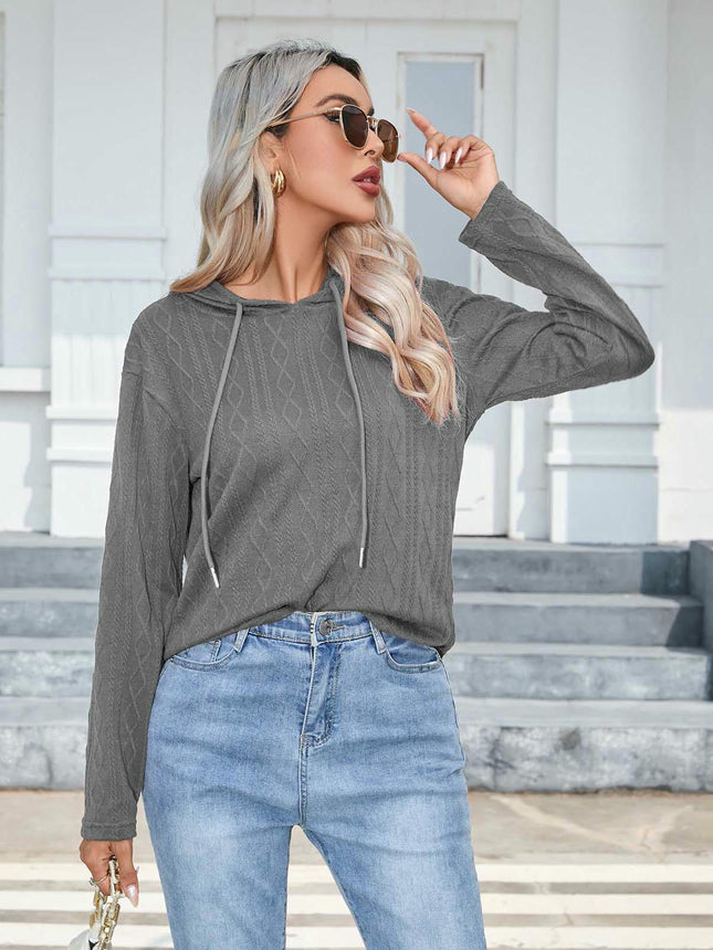 Hoodies for Women Casual Long Sleeve Textured Knit Loose Drawstring Hooded Sweatshirt