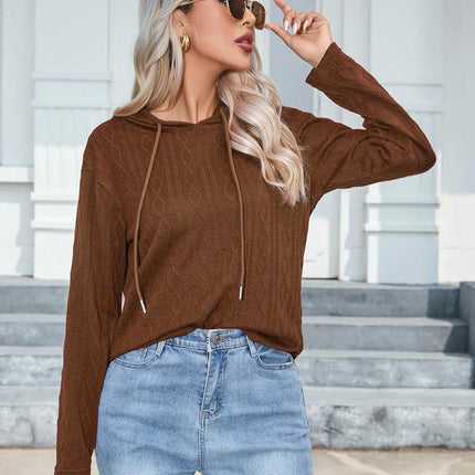 Hoodies for Women Casual Long Sleeve Textured Knit Loose Drawstring Hooded Sweatshirt