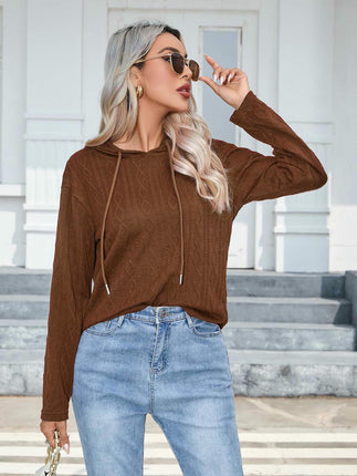 Hoodies for Women Casual Long Sleeve Textured Knit Loose Drawstring Hooded Sweatshirt