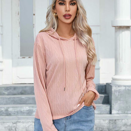 Hoodies for Women Casual Long Sleeve Textured Knit Loose Drawstring Hooded Sweatshirt