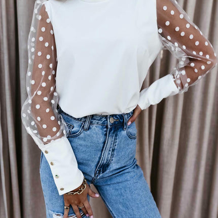 Womens Mesh Puff Long Sleeve Shirts Mock Neck Casual Blouses Tops