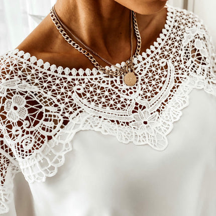 Women's Lace Patchwork Crew Neck batwing Long Sleeve Blouse Top