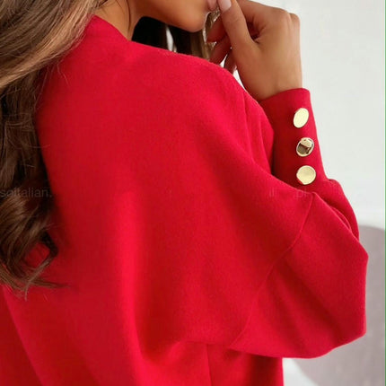 Women's Long Sleeve V Neck T Shirts Casual Loose Solid Color Tops