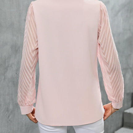 Womens Casual V Neck Blouse Puff Long Sleeve Lightweight Chiffon Loose Tops
