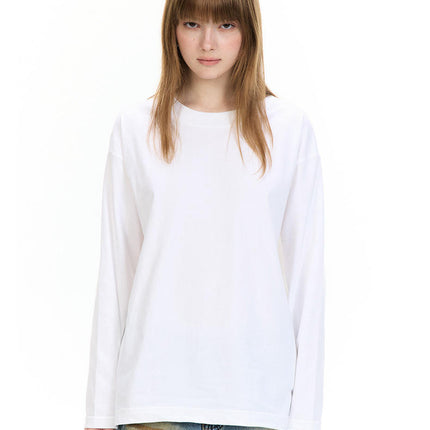 Unisex Adult Cotton Long Sleeve Crew Neck T-Shirt Loose Casual Top