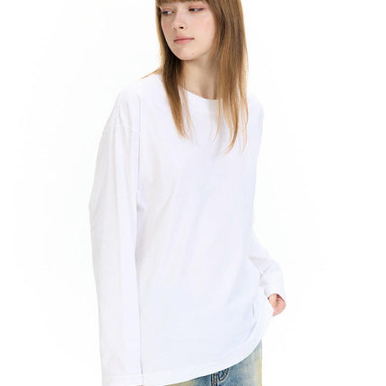 Unisex Adult Cotton Long Sleeve Crew Neck T-Shirt Loose Casual Top