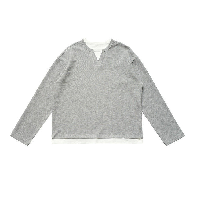 Women's Casual Long Sleeve Waffle T Shirt Crewneck Color Block Loose Tops