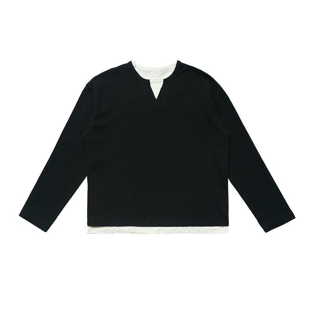 Women's Casual Long Sleeve Waffle T Shirt Crewneck Color Block Loose Tops