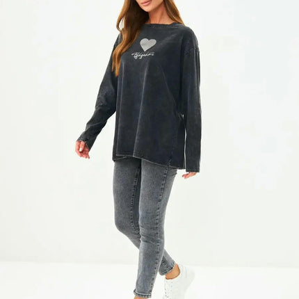 Womens Graphic Long Sleeve Casual T Shirt Crewneck Loose Fit Tunic Tops